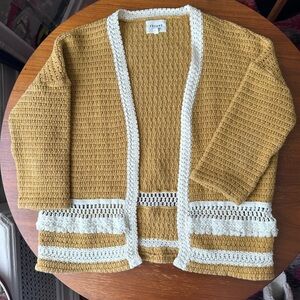 Sezane Dory Gold and White 100% Cotton Crochet and Lace Open Cardigan Size S